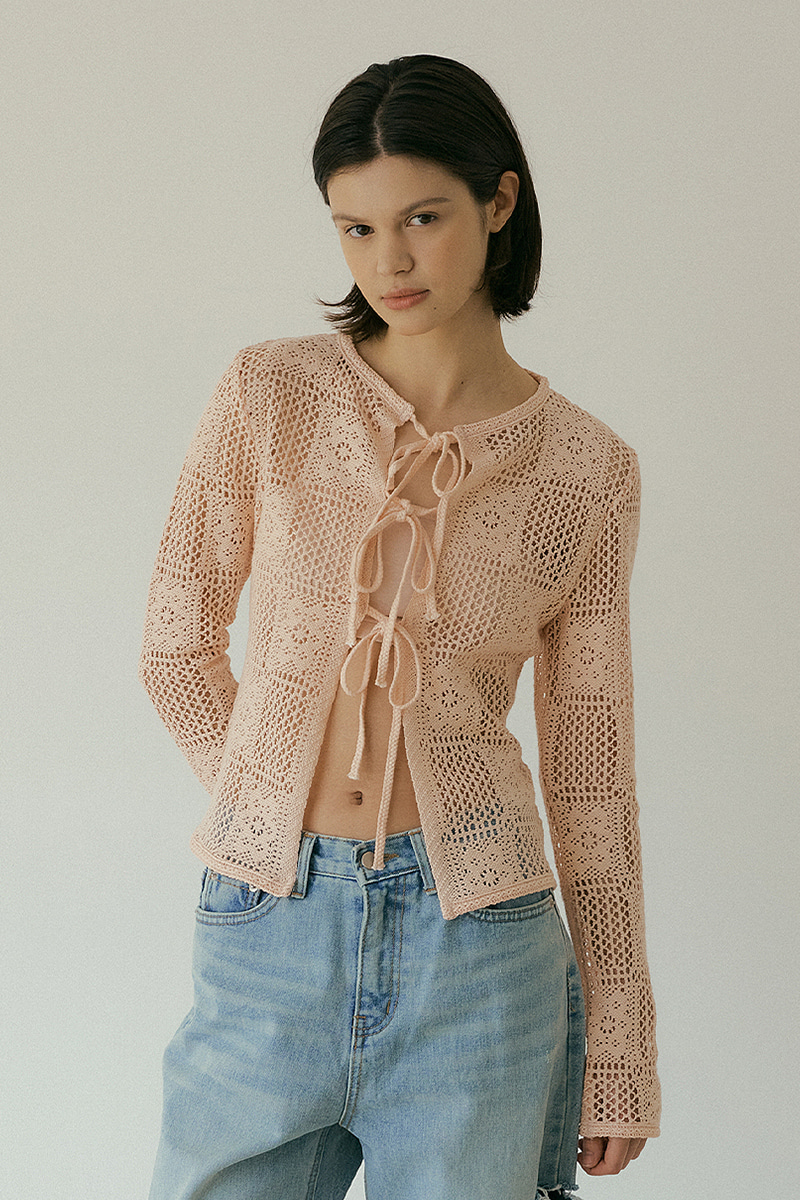 Cotton crochet cardigan (pink)