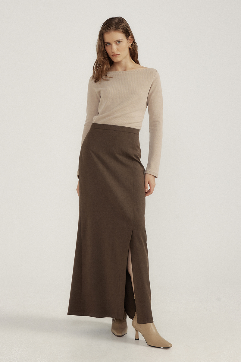 Wool Maxi Skirt(BROWN)