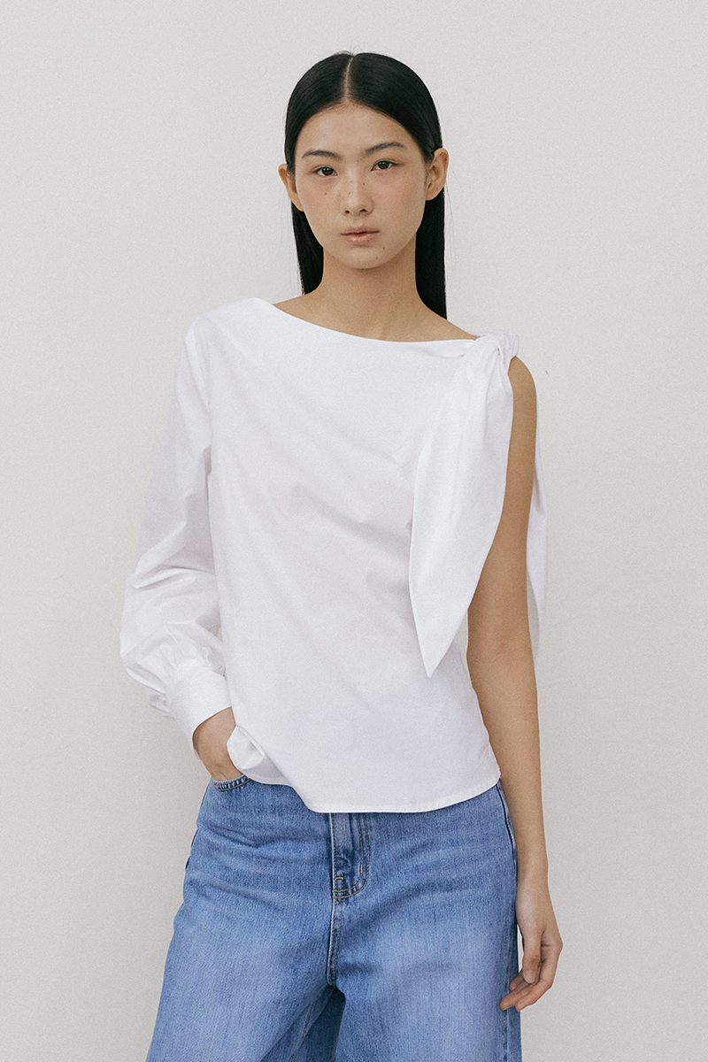 One Shoulder Scarf Blouse (white)