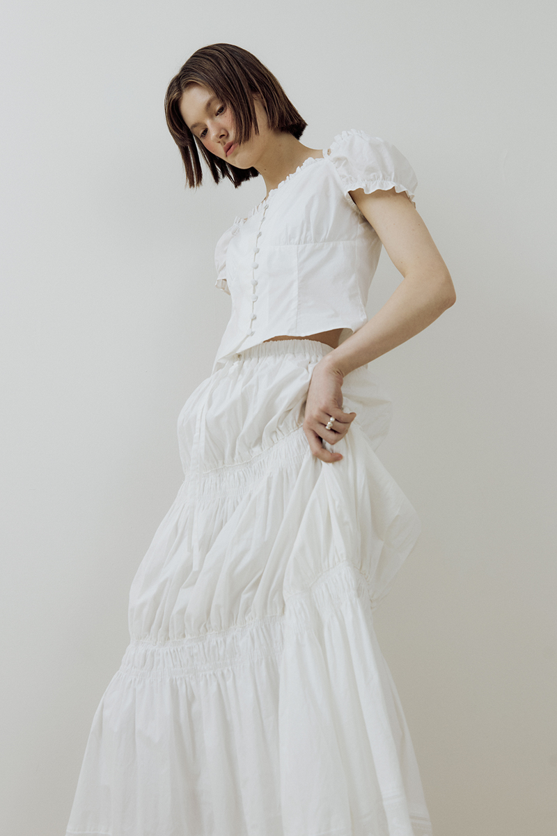 Smoke Shirring Skirt (white)